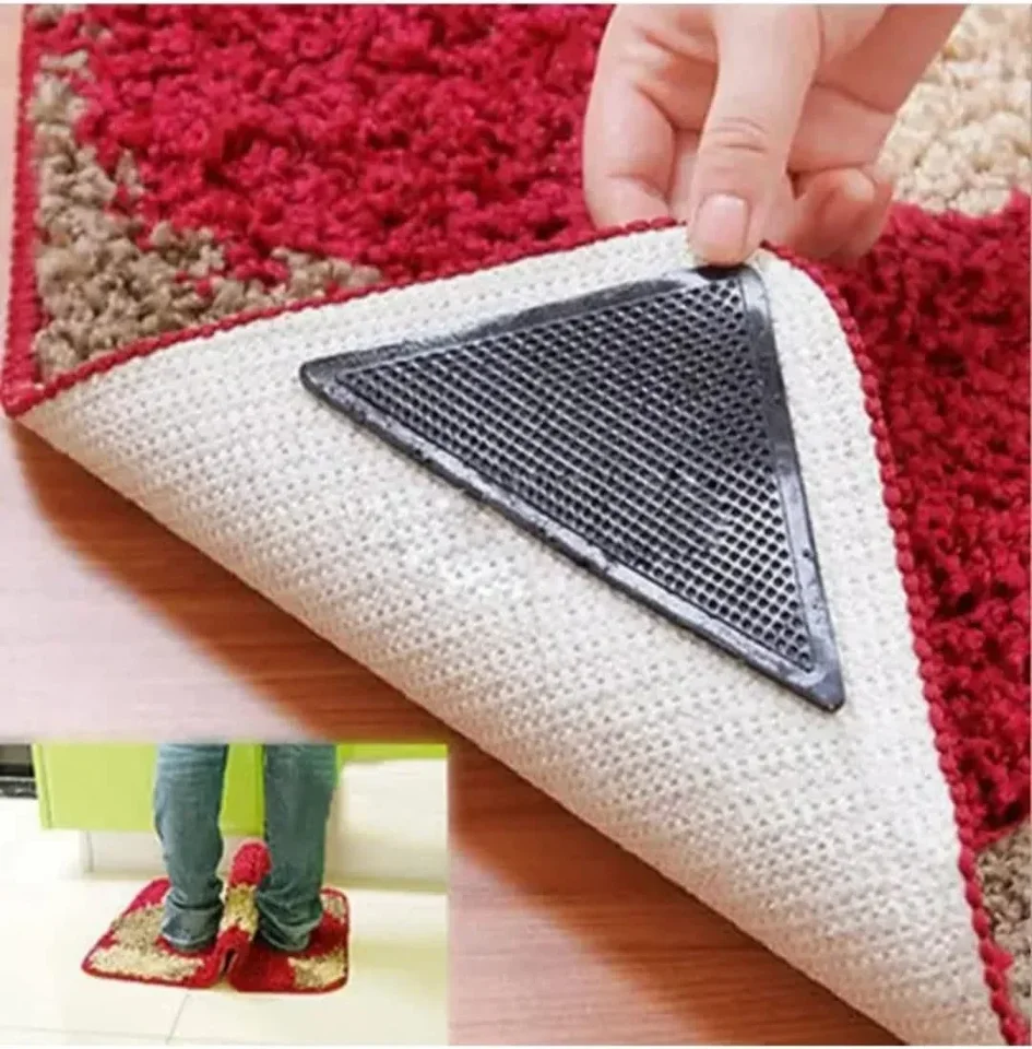 4/8ks Set trojuholníka umývateľné koberec Gripper Anti-Slip Opätovné použiteľné gumová podlahová páska Non smyk patch páska pre dlaždice podlahy koberce rohy podložky