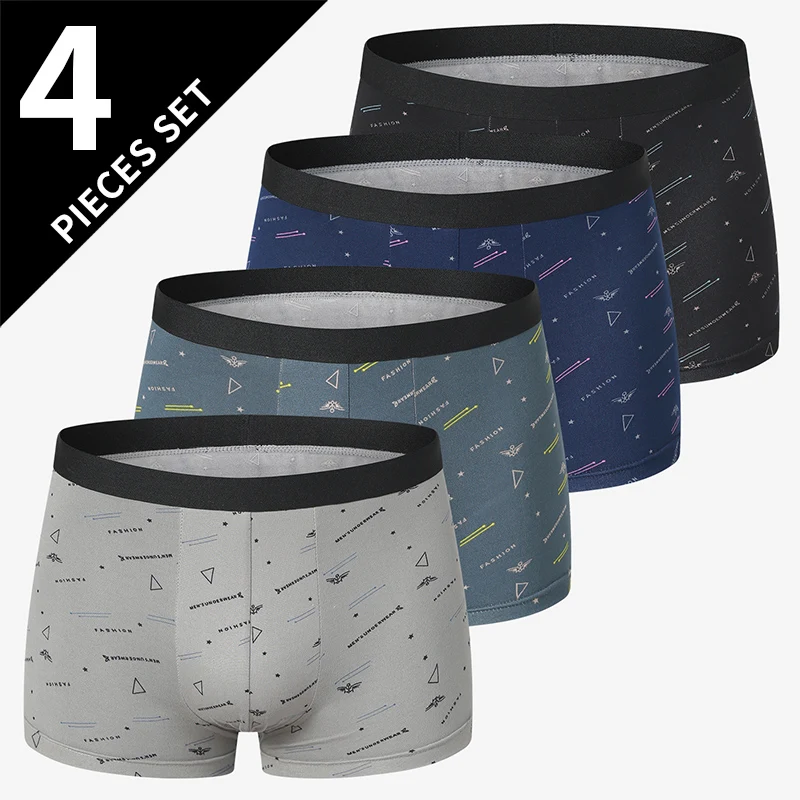 4 balenie európskeho a amerického veľkosti Pánske vytlačené spodné prádlo Pohodlné a sexy mladé mužské spodné prádlo stredného veku tučné mužské krátky muž