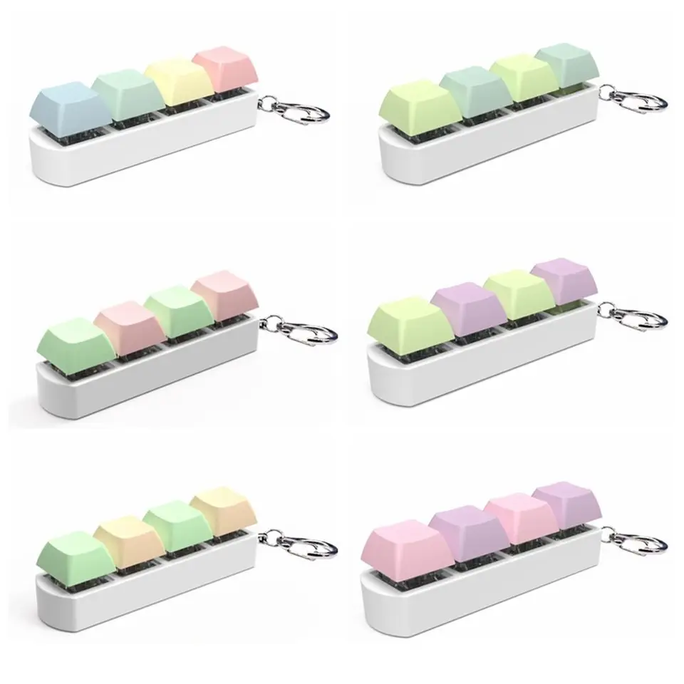 4-Button Keyboard Keychain HAFT Tester Senzorické čiapky klávesnice Hrace relaxačné upokojujúce mechanické klávesové kľúče prsteň fidget