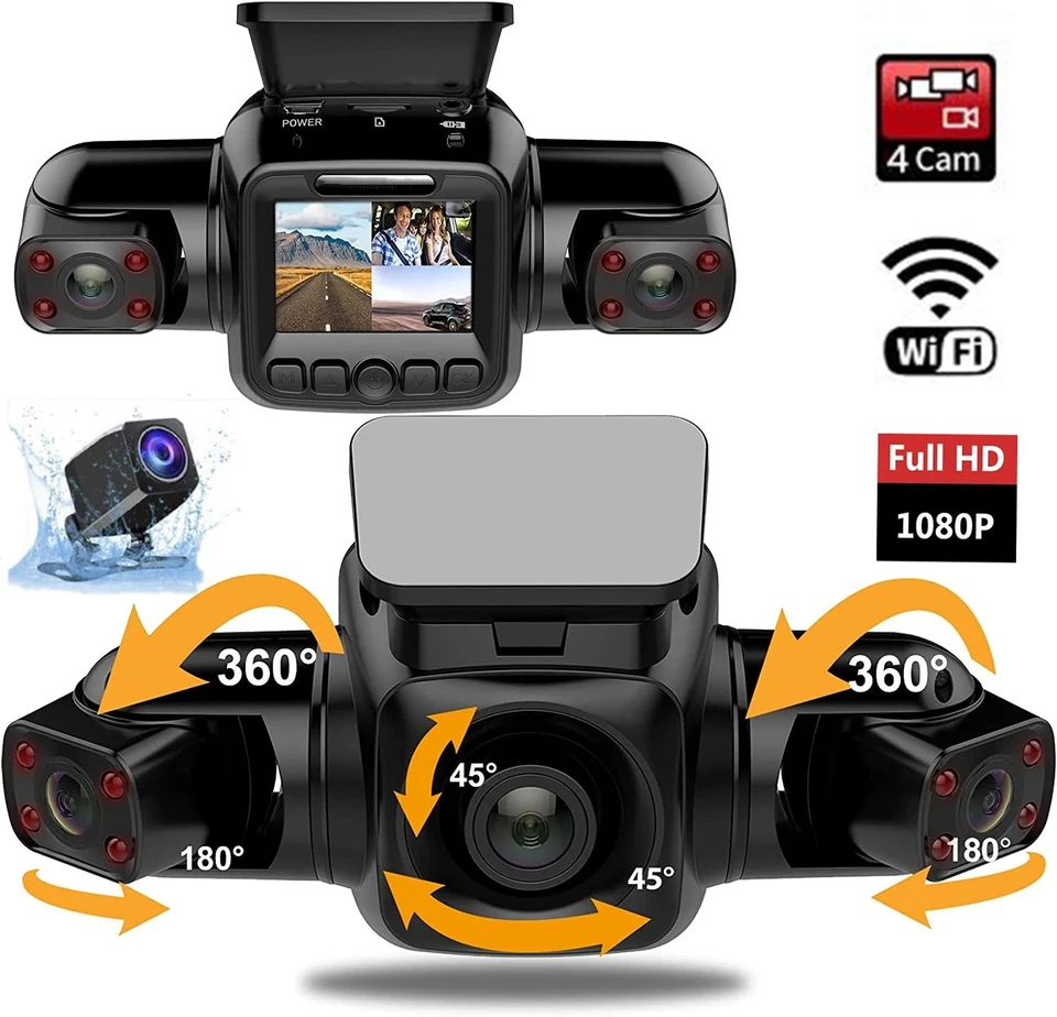 4 CH 360 DASH CAM FHD 4*1080P VIDEO REGORODER WIFI/GPS 8 Infračervené nočné videnie 24 hodín Monitorovanie parkovacích vozidiel DVR max 256 GB