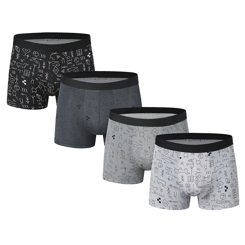 4-dielne pánske európske a americké módne tlačené Boyshort Pohodlné priedušné priedušné spodné prádlo mládeže