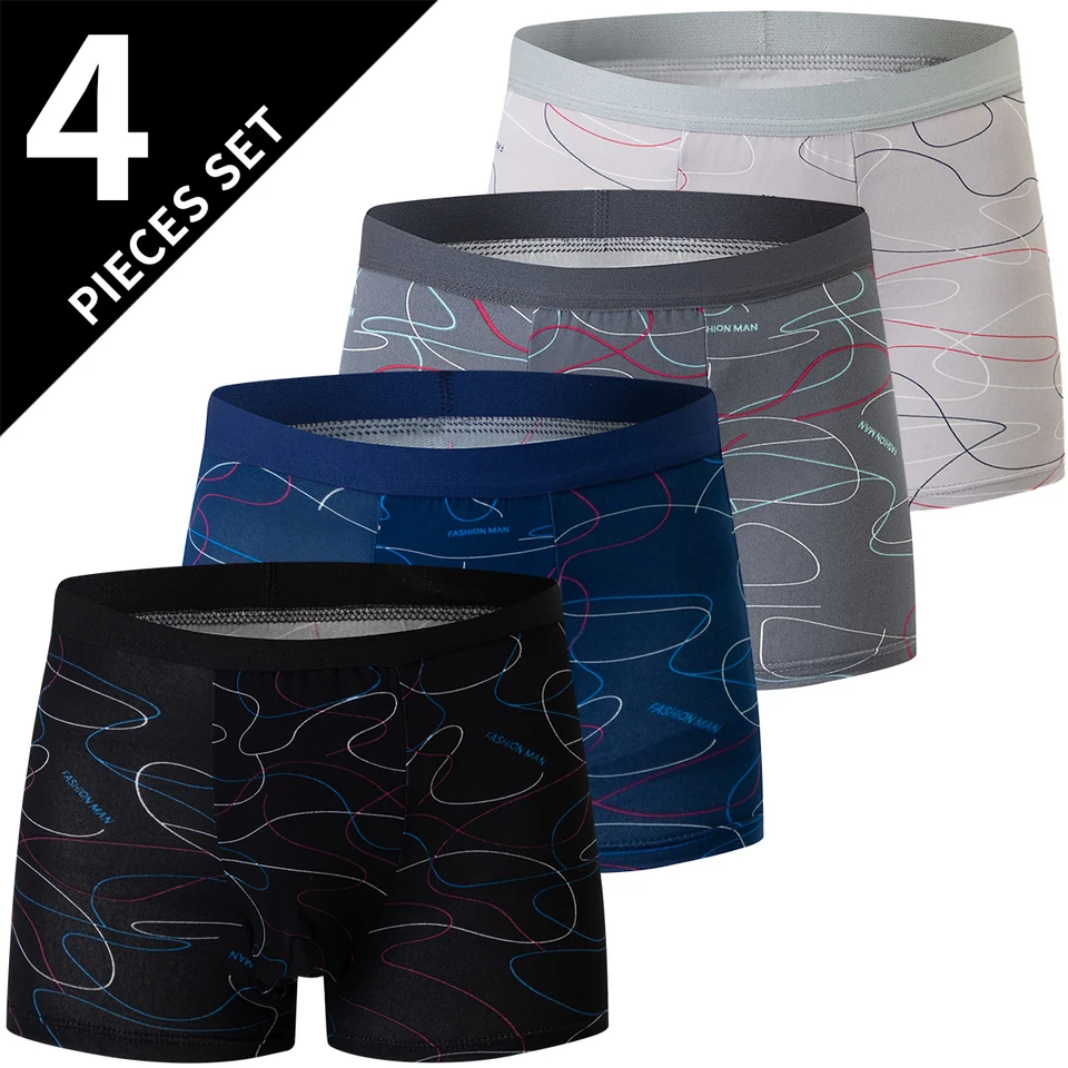 4-dielne pánske spodné prádlo Pohodlné a módne plus-veľkosť tlačeného BoyShort Maximálne 6xl plavecké kmene pre tínedžerov.