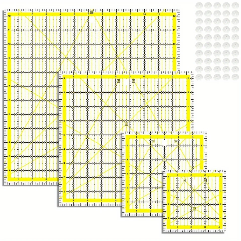 4 -dielny prešívanie pravítka, akrylové štvorcové pravítko, prešívané šablóny, s non -sklzovými krúžkami 50 kusov （4,5 x4,5 6 x6 9,5 x9,5” 12,5 x12.5）