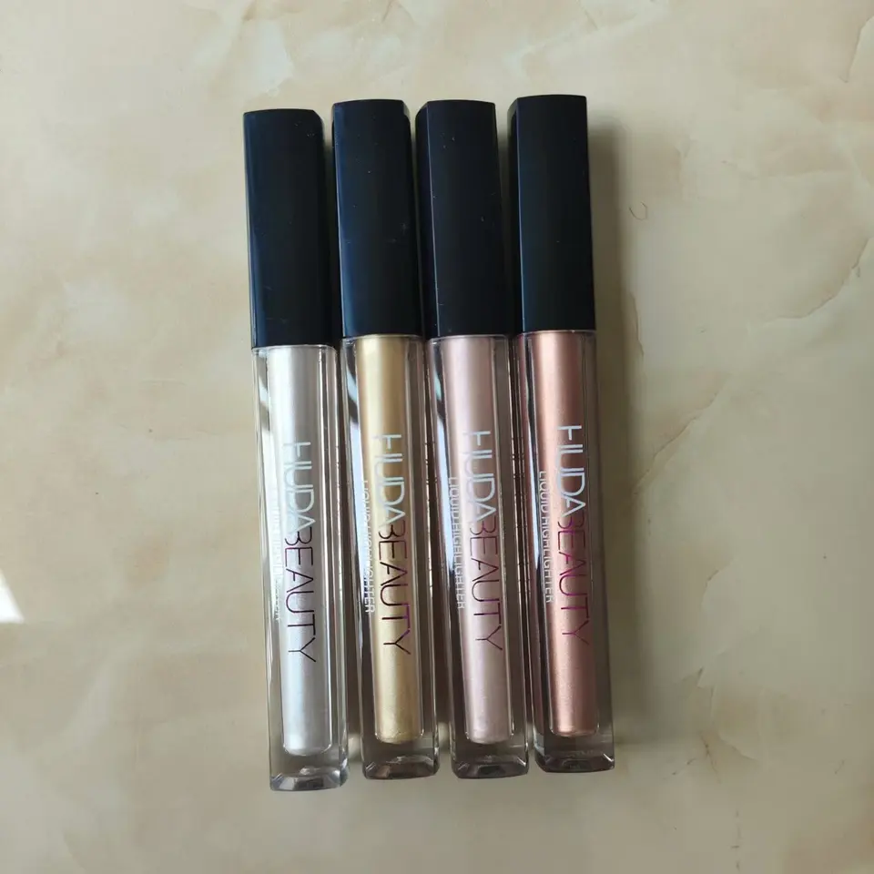 4-farebná kvapalina Zvýrazňovacia kvapalina Huda Stick Shimmer Shine Vysoko zapaľovač iluminador maquillaje očné tiene šumivé make-up kozmetika