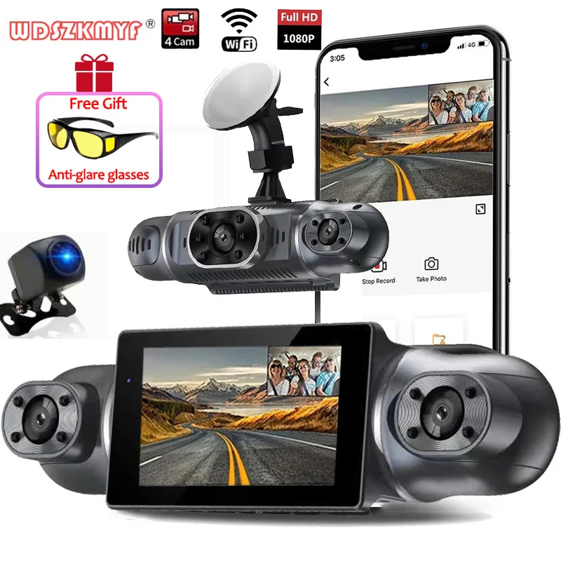 4 -kanálová palubná vačka pre autá 4*1080p Video rekordér Zadný pohľad na fotoaparát pre vozidlo WiFi App Car DVR 24H Hardware Kit