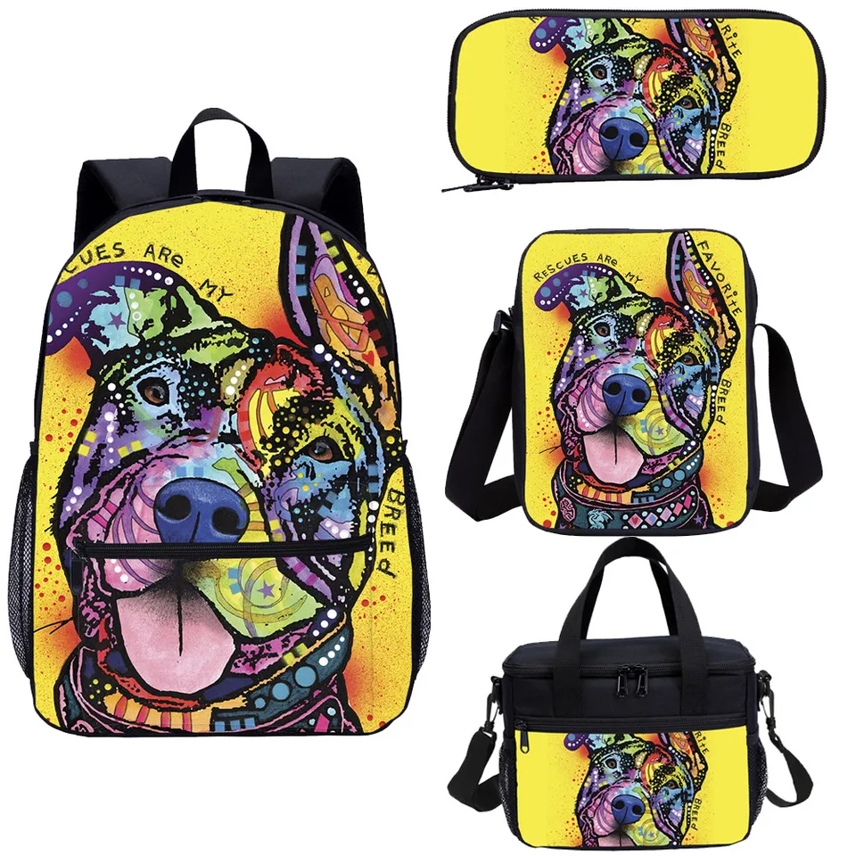 4 ks farebné roztomilé boha tlač karikatúry Animal School Bag Set Set 1-6. ročník outdoorová školská kniha BAG pre dospievajúcich a deti