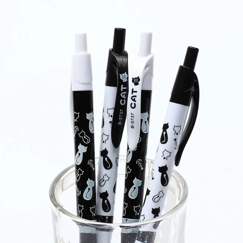 4 ks roztomilý čierny biely mačka guľôčkový pero pero kawaii 0,5 mm modré kancelárske pero Pen Office School Supplies EstoJo Escolar