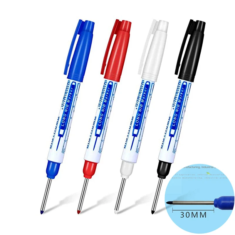 4 ks/sada čierna červená 30 mm dlhá markery hlavy Carpenter Construction Deep Hole Marker Pens viacúčelové značkové pero písanie pero