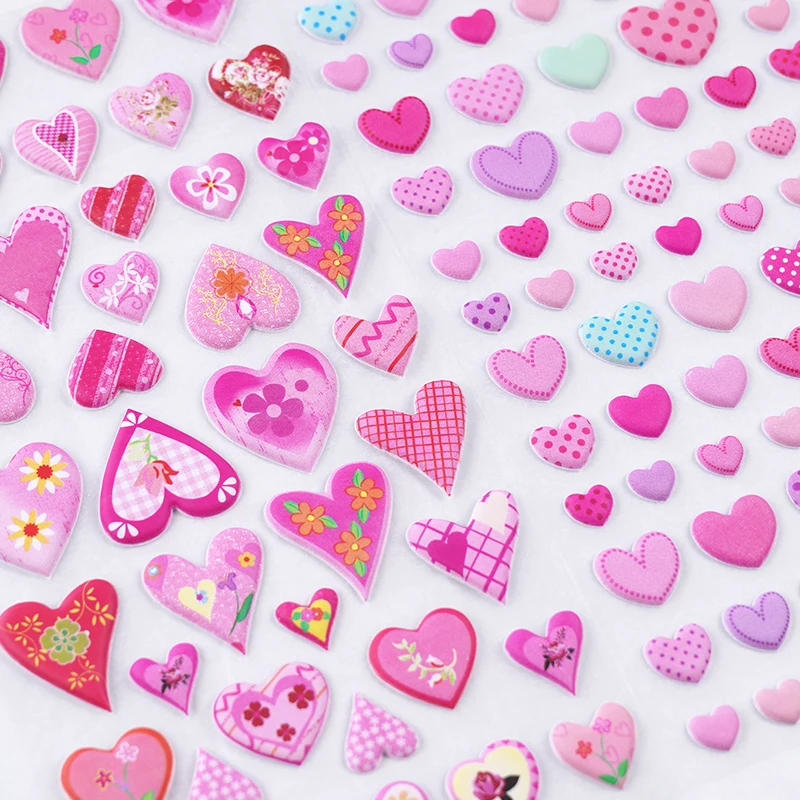4 ks/veľa kawaii farebné srdiečka 3D nafúknuté nálepky estetické zošity