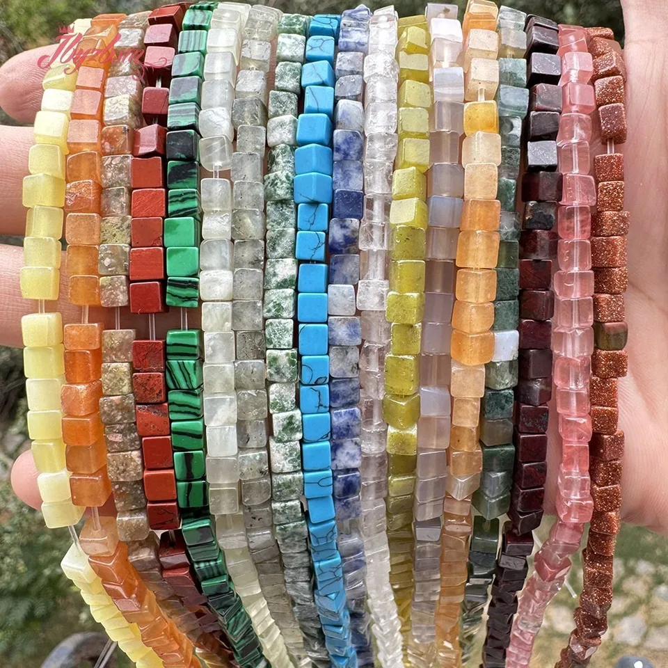 4 mm kocka Sqaure Ametyst Agate Jasper Opal Prírodný kameň guľôčky 15 palcov pre DIY doplnky Šperky na výrobu náhrdelníka Náramok náhrdelníka