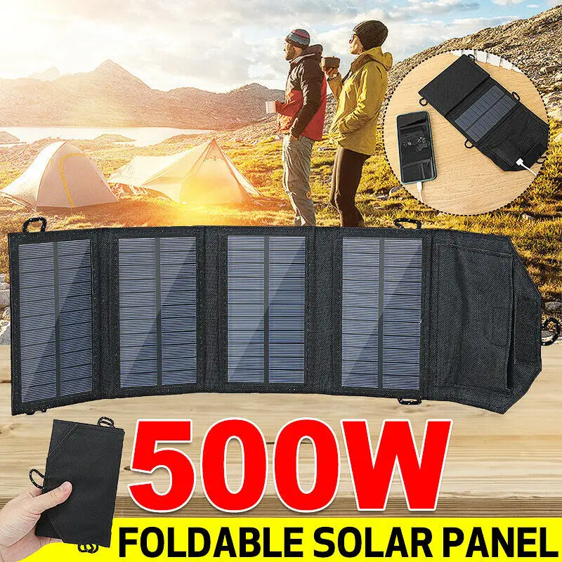 4-násobne 500 W skladateľný solárny panel Prenosné solárne panely nabíjačka USB 5V DC DRAVA DREAL TIME Solárny panel Mobilný napájací zdroj