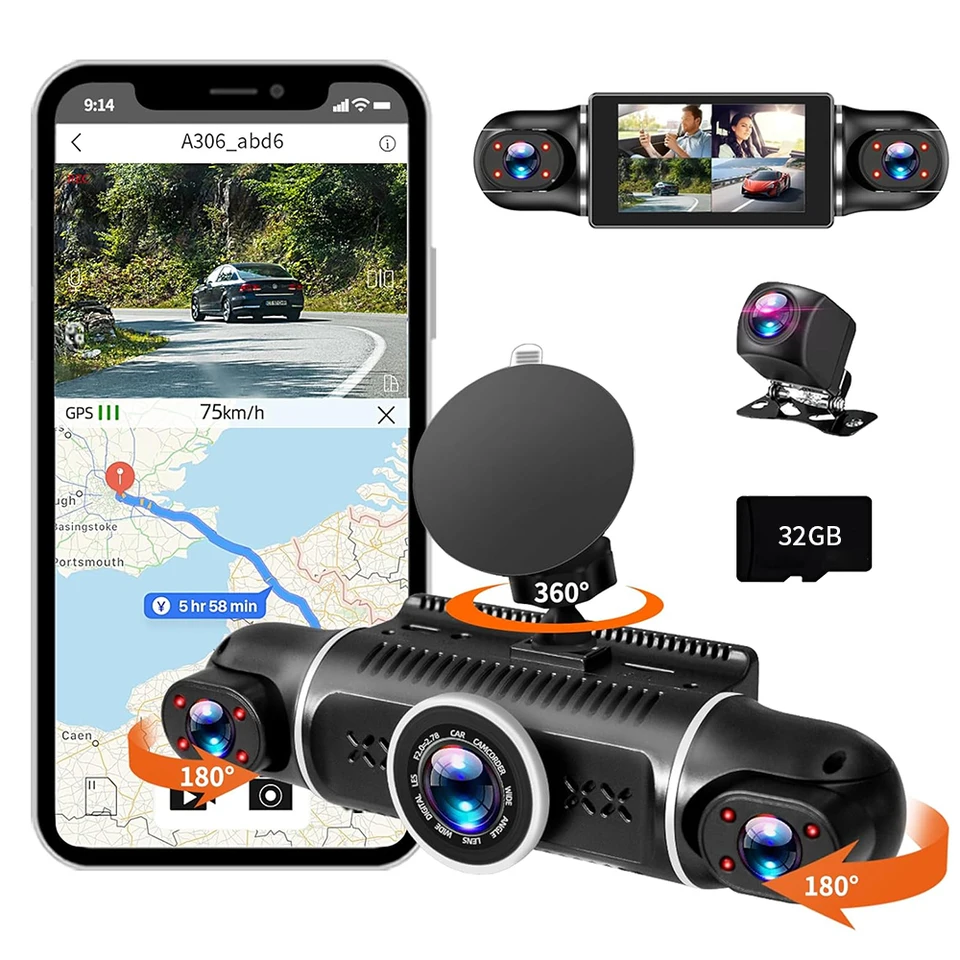 4 objektív FHD1080p širokouhlý automobilový pomlčkový zapisovač 170 ° Zobraziť Wi-Fi Night Vision G-Sensor Loop Nahrávanie 24-hodinového parkovacieho monitora