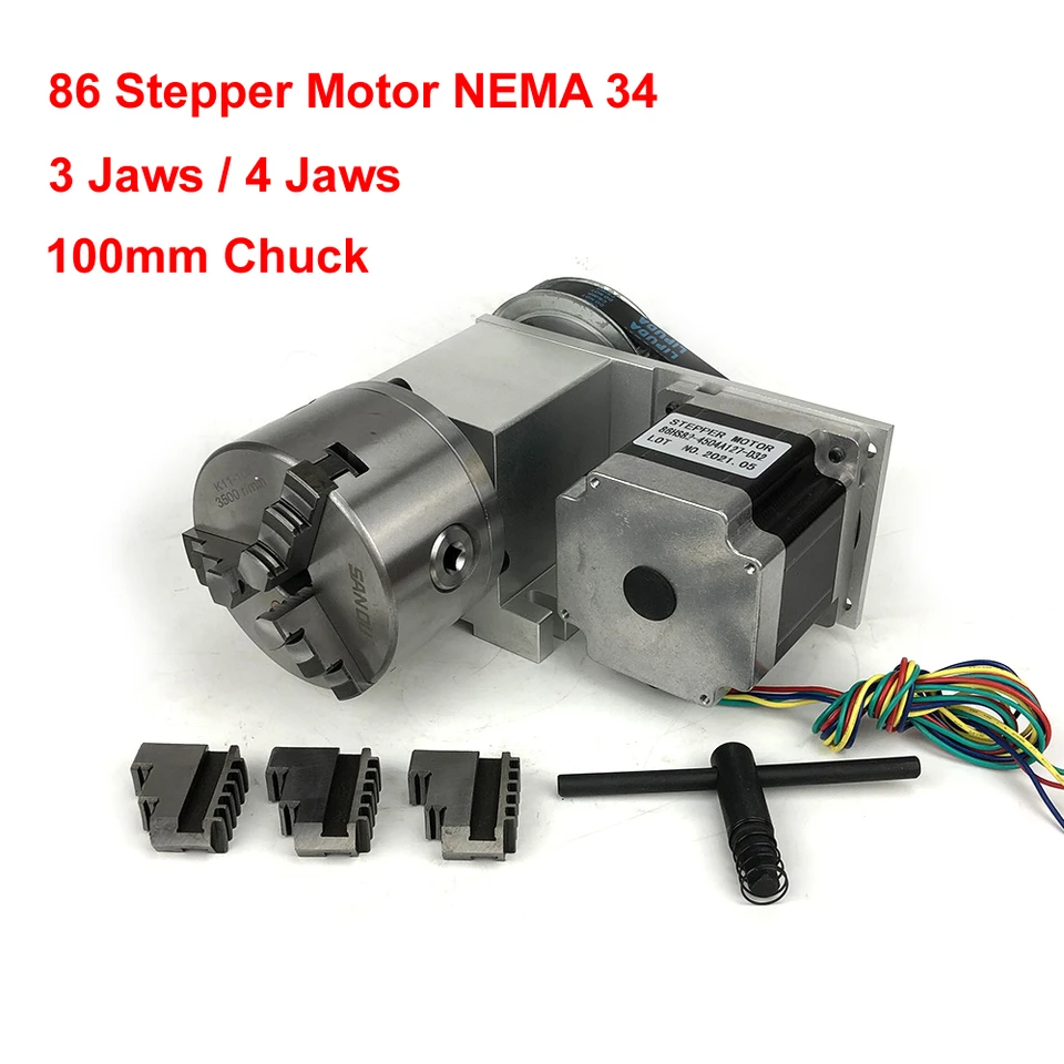 4 os 4. A osi otočná os Nema 34 86 Krokový motor CNC indexovanie hlavy 4 čeľuste 100 mm skľučovadlá výška 65 mm gravírovací stroj