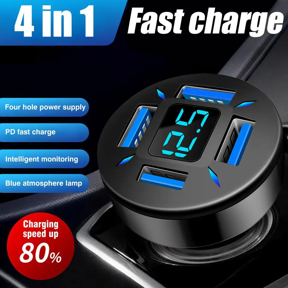 4 -port USB A+C nabíjačka automobilu pre iPhone - 66 W rýchlym cigaretovým adaptérom cigariet Rýchle nabíjanie pre auto J2M5