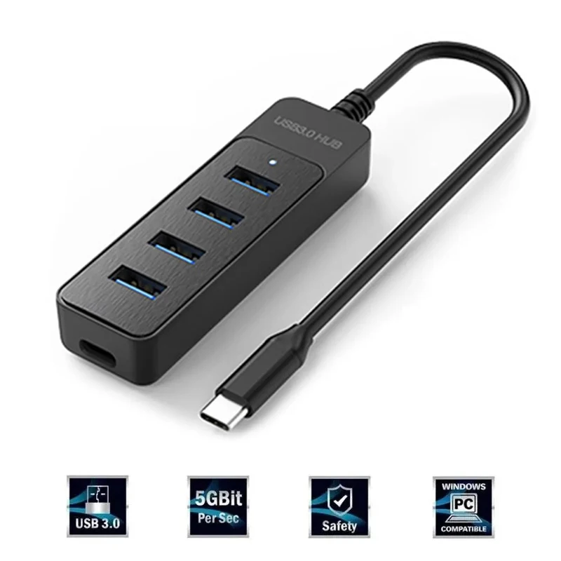 4 porty USB 3.0 Hub Multi Splitter Extender s expandérom prevodníka nabíjania typu C prenosný prenosný počítač MacBook Pro PC Computers prenosný počítač