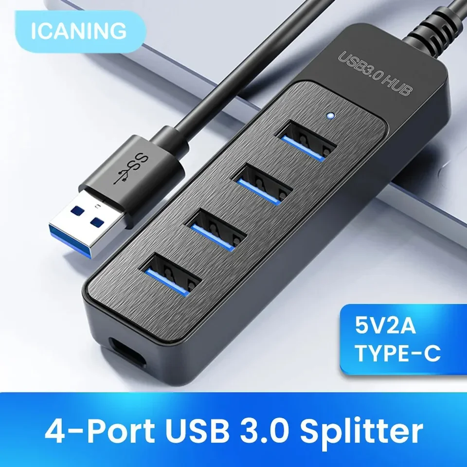 4 porty USB HUB 3.0 Vysokorýchlostný viacriestny rozbočovač USB 3.0 Typ C USB 2.0 Expanderový napájací adaptér pre počítač PC