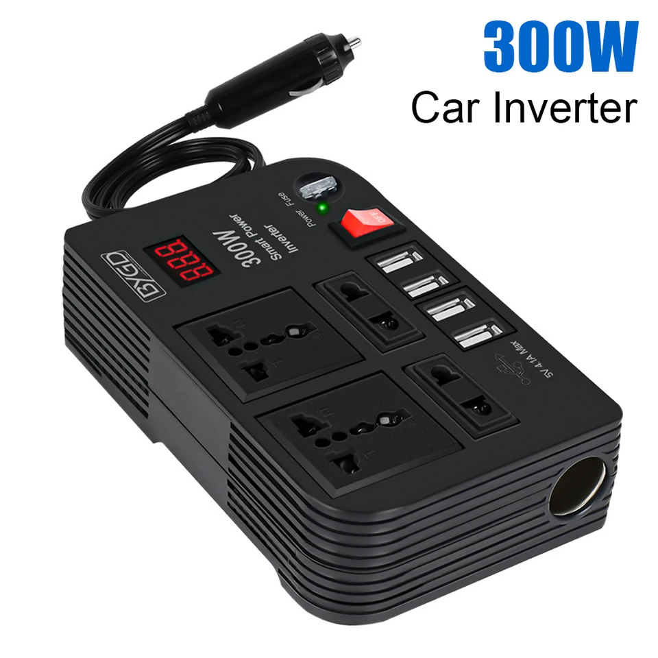 4 porty USB Rýchle nabíjanie napájacieho adaptéra DC 12V až AC 220V Converter 300W 4 AC Sockets Inverter
