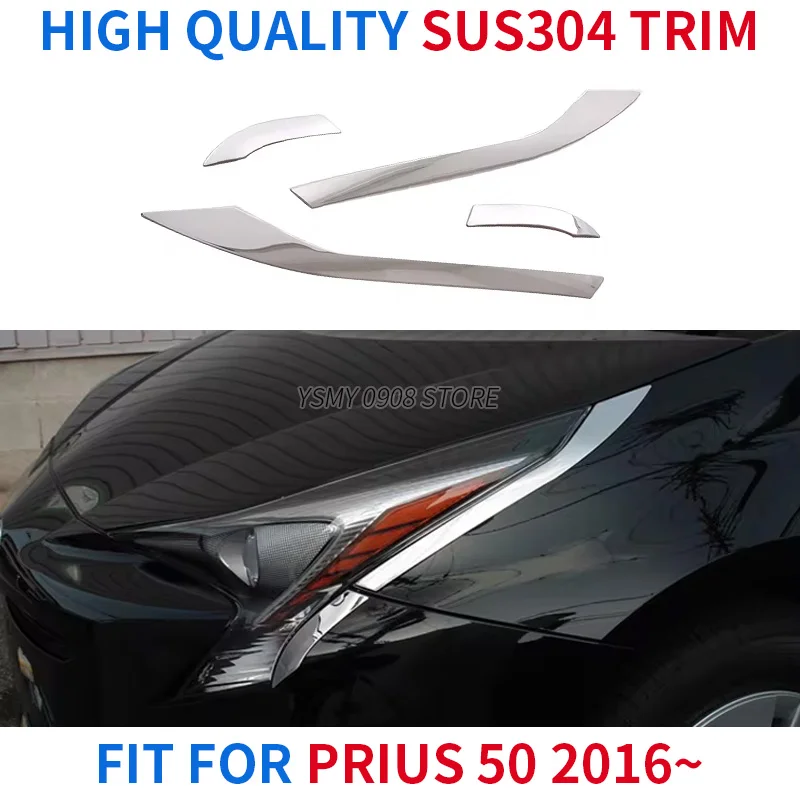 4 počítače automobilu predný obklad obkladu svetlometov pre Toyota Prius 50 2016 Automatické svetlo Ozdobenie Sus304 Chrome Exterior Styling Actle