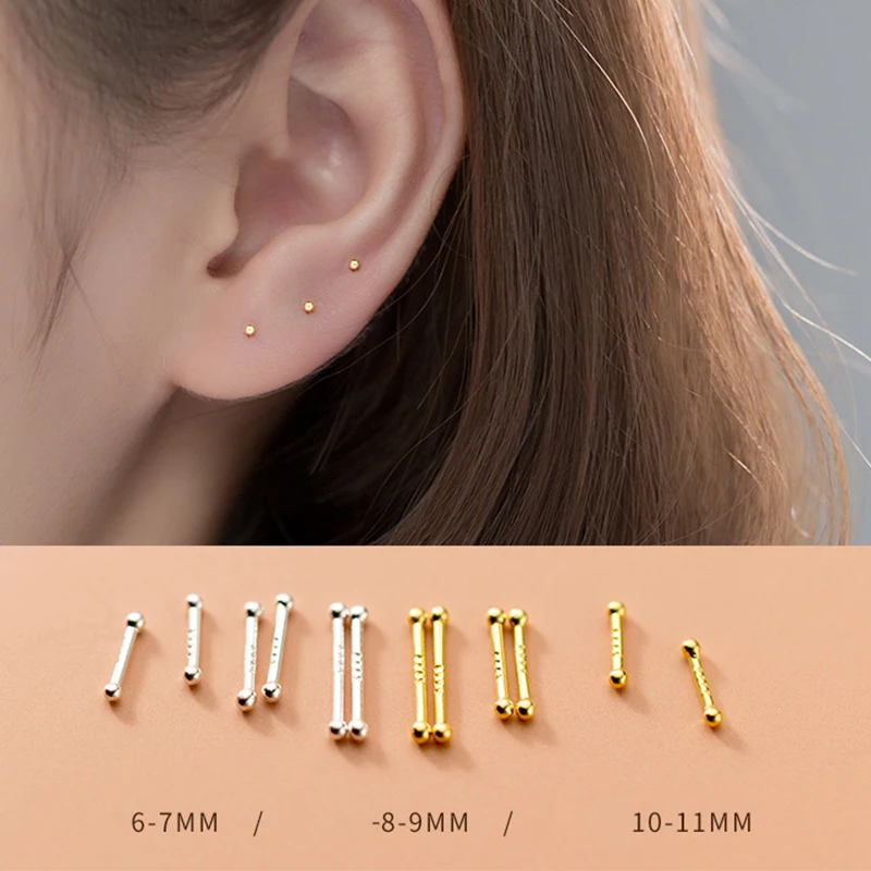 4 páry Ženy 925 Sterling strieborné cvočky Piercing Tragus náušnice Malé guľové uši kostí nechty/palice bránia alergiu