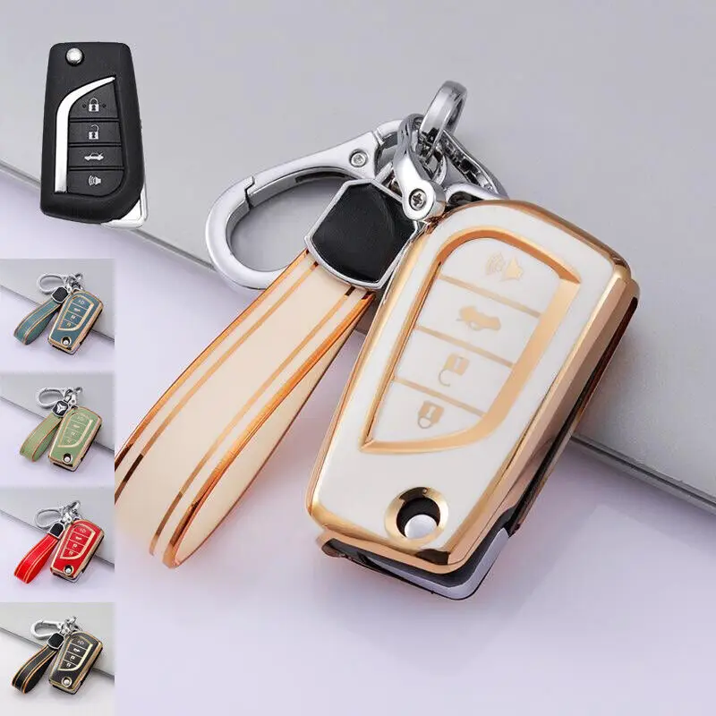 4 tlačidlá TPU CAR Smart Remote Key FOB Case Cover Držiteľ držiaka s Keychian pre Toyota Camry C-HR Corolla Hatchback Sedan RAV4