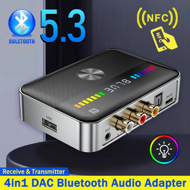 4 v 1 Bluetooth Audio Adapter DAC V5.3 NFC Pánový vysielač RCA 3,5 mm koaxiálny optický bezdrôtový adaptér pre reproduktor TV PC