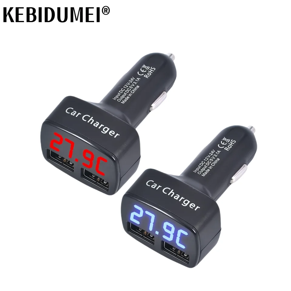 4 v 1 nabíjačku automobilu rýchly nabíjanie 3.1a Dual USB LCD displej s digitálnym displejom testera teploty/napätia/prúdového merača