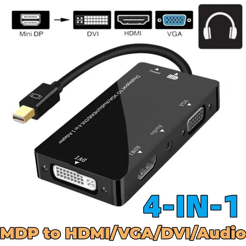 4 v 1 Thunderbolt Mini DisplayPort to HDMI VGA DVI Audio Adapter Cable pre Apple MacBook Pro Air Mini Thunderbolt 2 až VGA HDMI