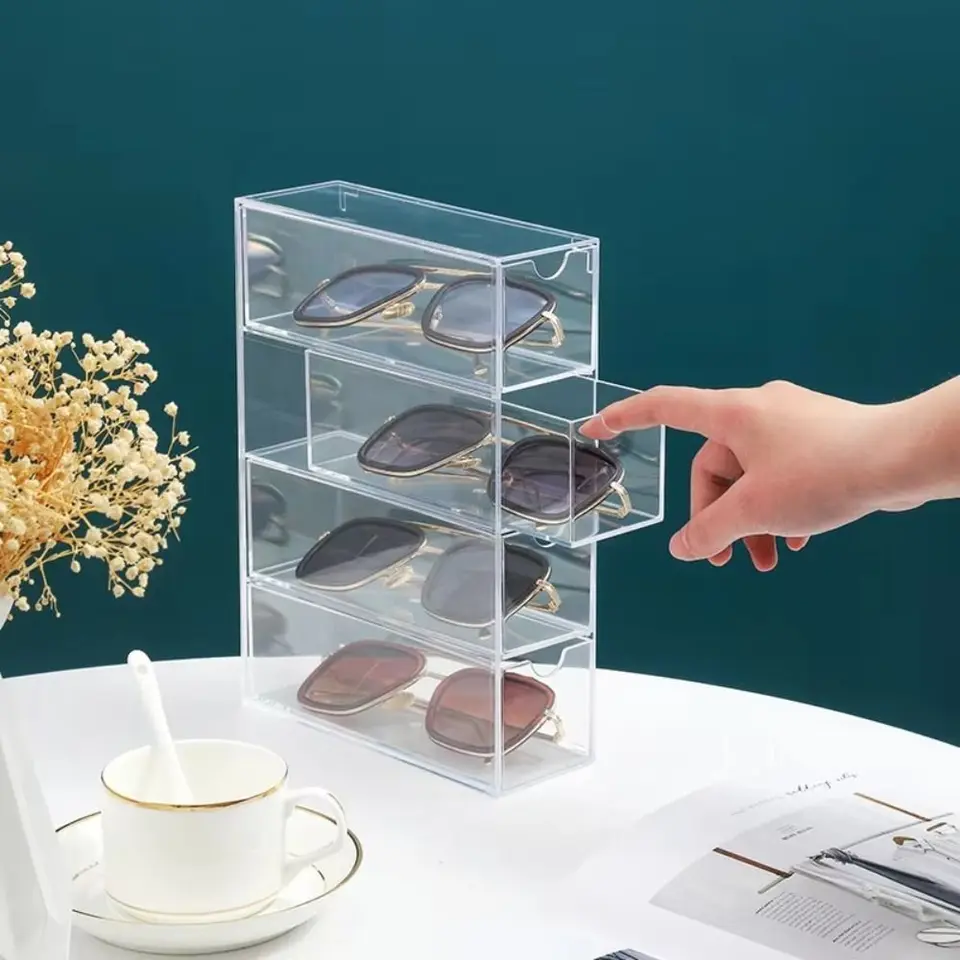 4 vrstvy okuliare Storage Box akrylová zásuvka Štýl okuliare Držiak na zobrazenie Multifunkčný stohovateľný slnečný okuliar Organizátor Domov
