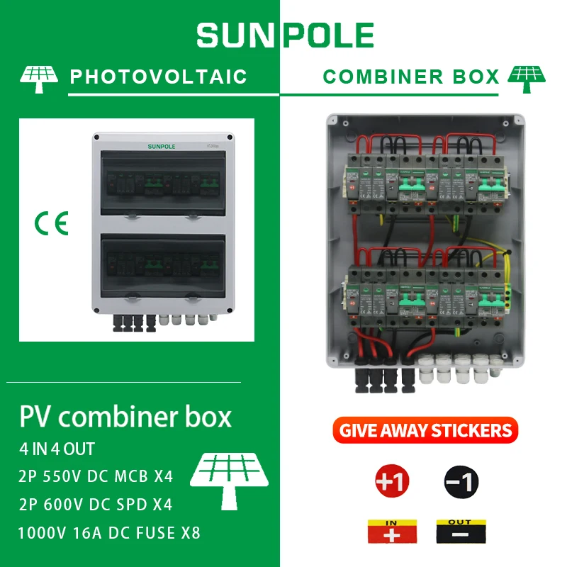 4 Vstup 4 out DC 550V Solárne fotovoltaické PV kombinéri s bleskovou ochranou poistky MCB SPD Waterproof Box IP65 WOLESALE