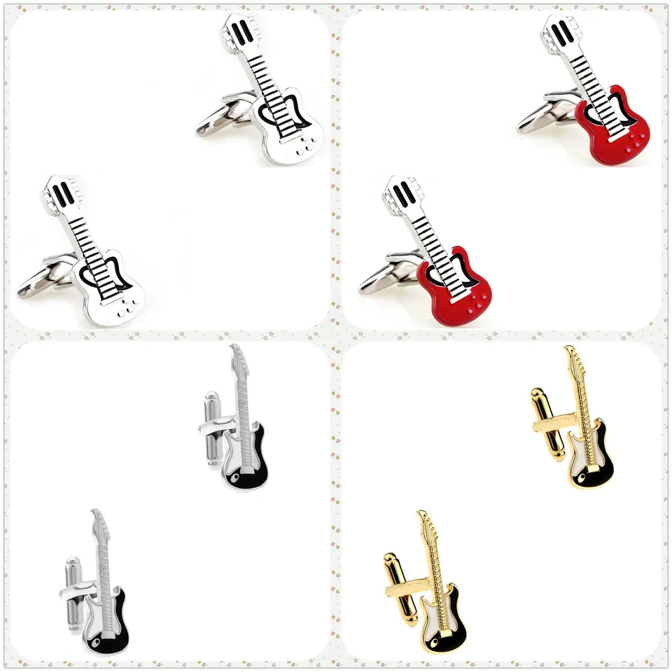4 vzory TZG Fashion Music CuffLinks Men Cuff Links Guitar (2 páry / veľa)