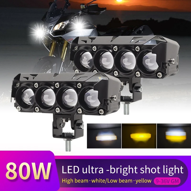4 šošovky V4 Duálne farebné svetlá motocyklových reflektorov LED svetlomety štyri oko vysoké a nízky lúč vodotesné