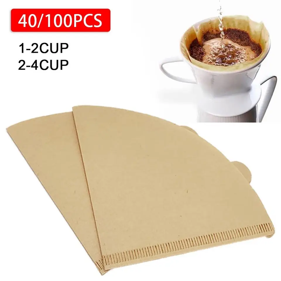 40/100 pcs filtračný papier ručne uviaznutá káva Špeciálne kužeľové drevené drevené prenosné vyťahovacie kvapkajúce filtračný papier Domácne kaviareň Nástroje