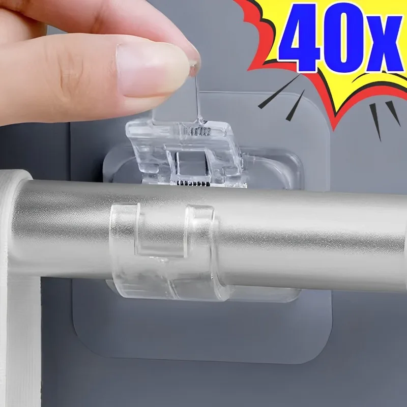 40/2ks nastaviteľná záclonová tyčinka Strip Self Adhesive Clamp Hook Drhter Držiteľ držiaka Držiak na držiak na držiak na klince Závesné sponky