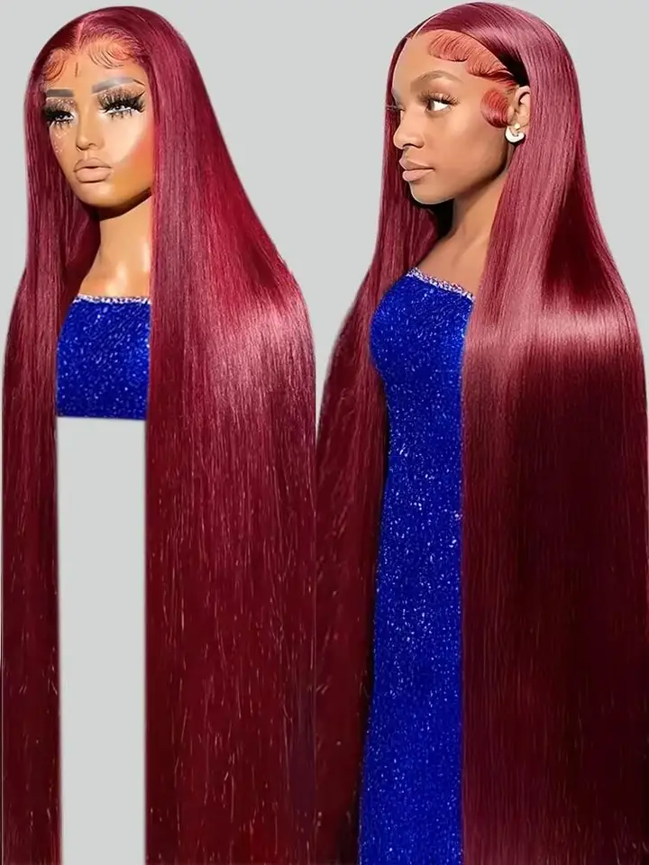 40 52 palca 99J Burgundsko 13x6 HD Human Hair Lace Čelná parochňa 13x4 Brazílska kosť rovná červená sfarbená čipka predné ľudské vlasové parochne