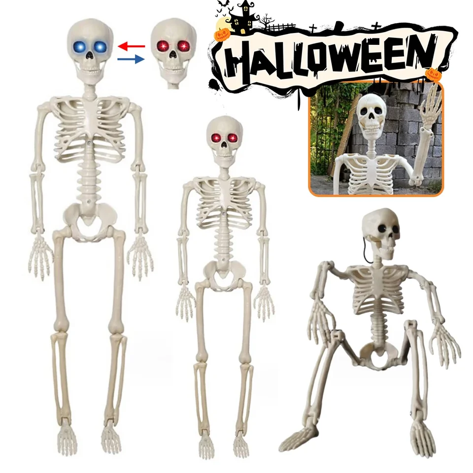 40/60/70/90 cm kostrové halloweenské ozdoby s žiariacimi očami ľudské kostrové strašidelné dekorácie festivalov festival