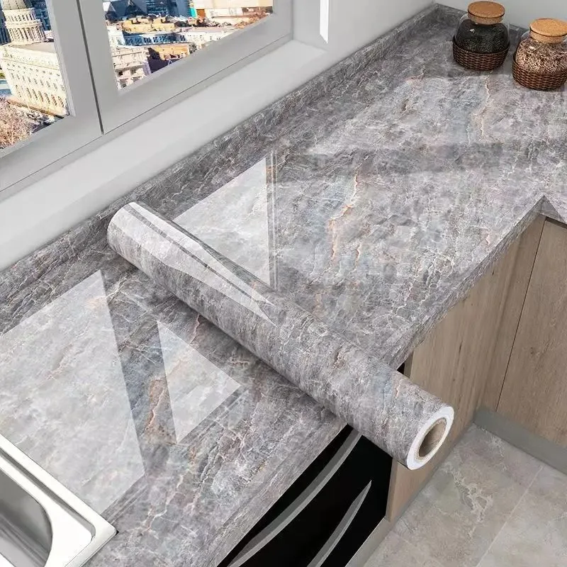 40 cm mramorový kuchynský olejový filmový filmový kachle nepremokavé vlastné úchytky tapety WC Pult doska Renovácia dlaždice nástenné nálepky