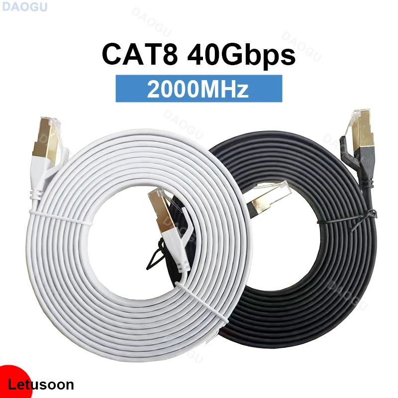 40 GBPS CAT8 ethernet kábel RJ 45 10 15 20 meter Cat 8 2000MHz vysokorýchlostná internetová plochá siete Biela biela 8m 5m 3m 2m 1 m RJ45
