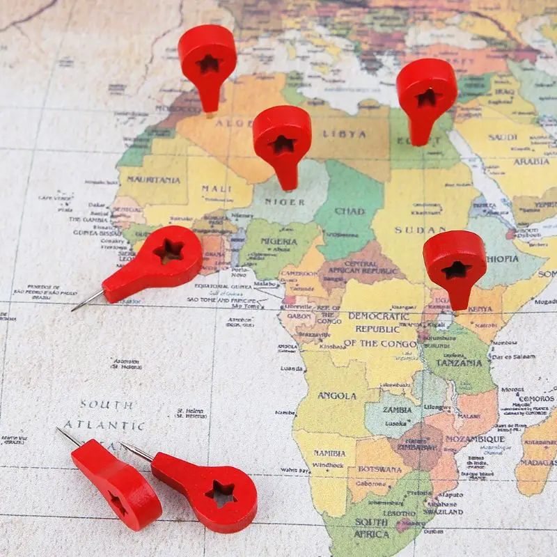 40 ks MAP značky mapy drevené výkresové photo nástenné cvočky Cork Board Pins Pus