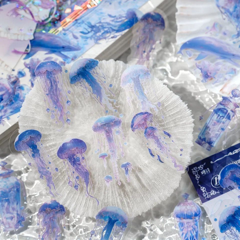 40 ks roztomilé nálepky na medúzy Sada PET Transparentné nepremokavé dekoratívne nálepky pre plánovač denníka scrapbooking Album Journal