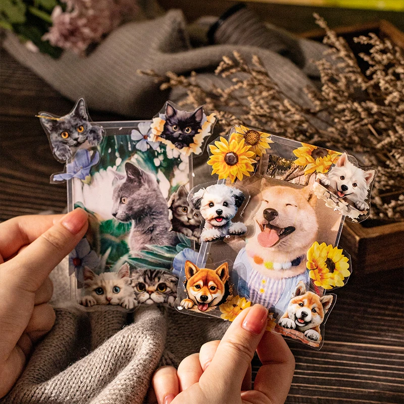 40 mm*200 cm Cat and Dog Little Corner Series Pet Sticker Dekoratívne DIY Diery Album Album Scrapbooking Material Junk Journal Supplies