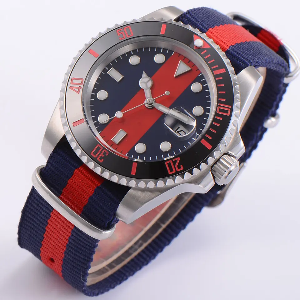 40 mm modrý červený číselník Sapphire Glass Keramický rám