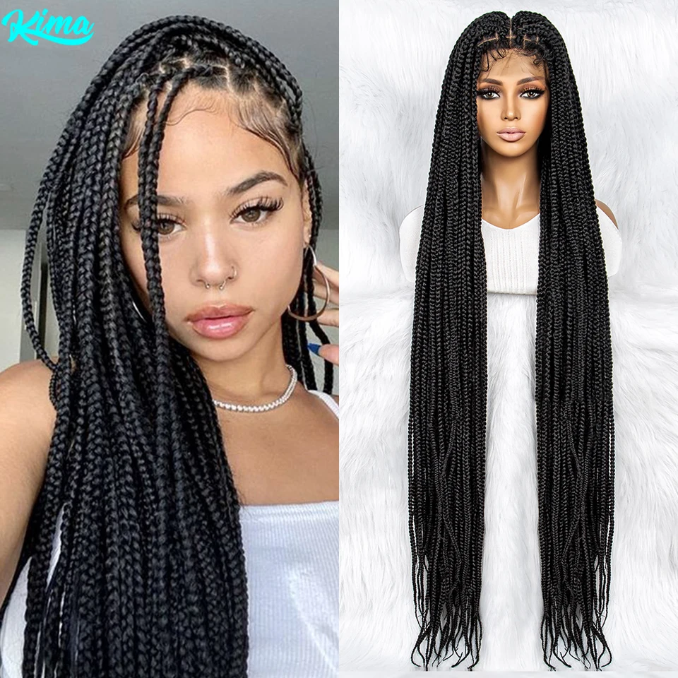 40 -palcový cornrow syntetický pletenec parochne Plné čipkované parochňové štvorcové skrinky pletená parochňa bez uzla pre čierne ženy