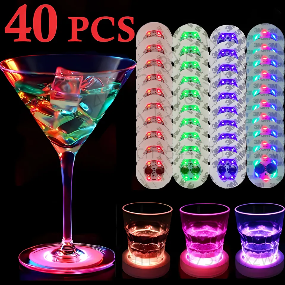40 počítačov LED dráha Luminárová fľašková nálepka Svetlá 6 cm žiaroviek pre vianočný bar KTV Svadobná strana kokteil koktail nápojové šálky Váza dekor