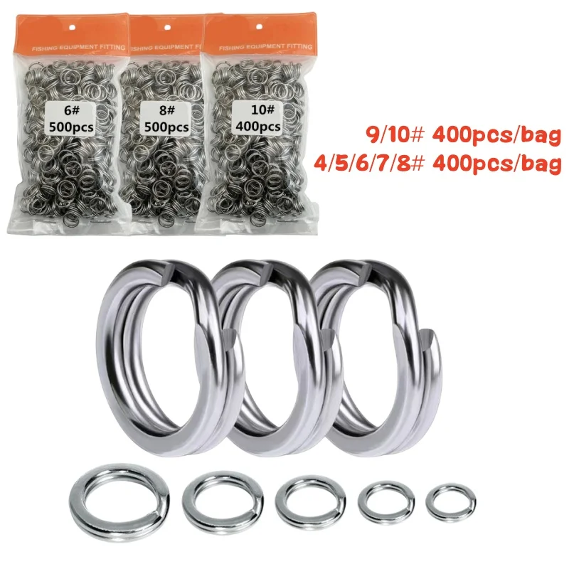400/500ks rybárske rozdelené prstene 4-10 mm kľuka tvrdé návnady Snak posilnenie dvojitej slučky Split Open Open Carp Fishing Lure PESCA príslušenstvo
