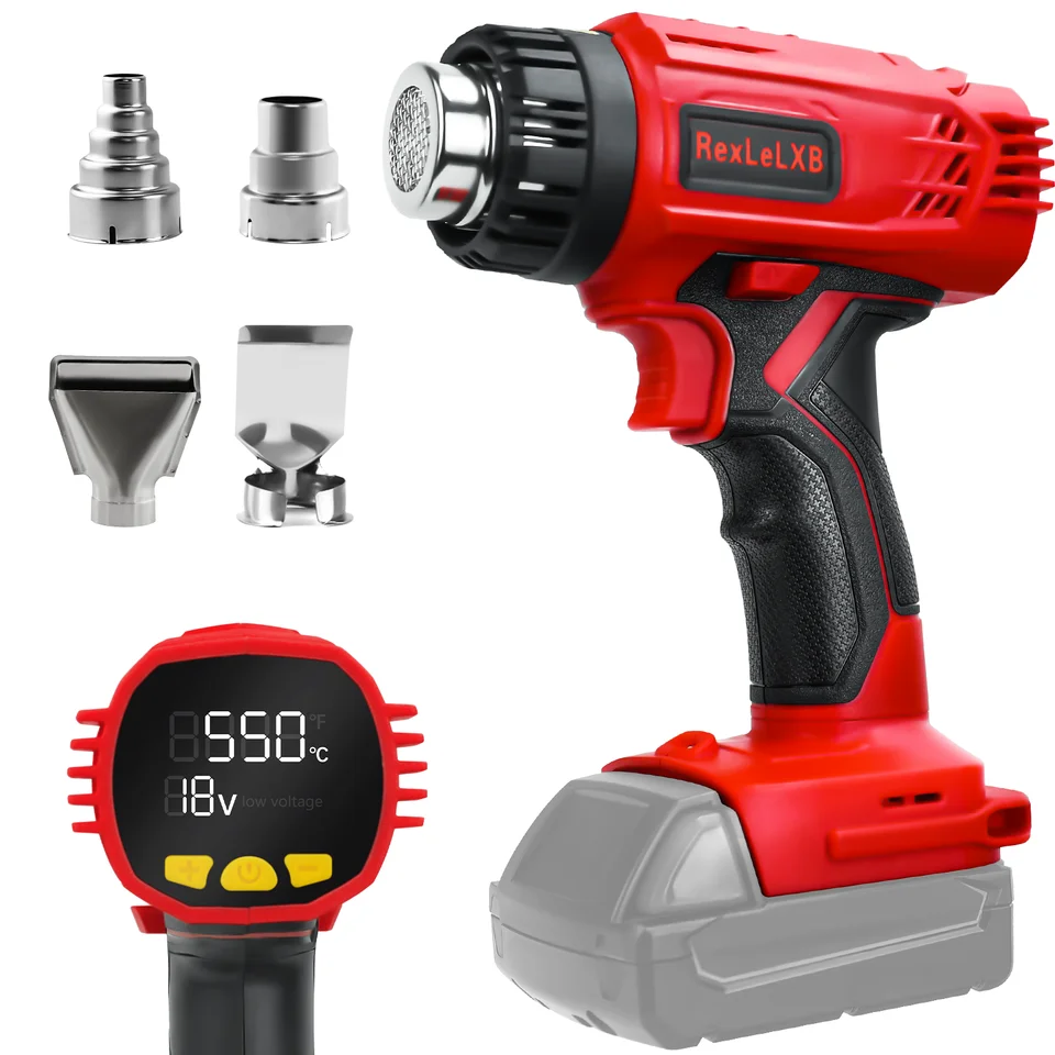 400 W bezdrôtová tepelná pištoľ 50-550 ℃ Rýchle vykurovacie horúce vzduchové pištoľ s digitálnym displejom LCD pre batériu Milwaukee 18V (bez batérie)