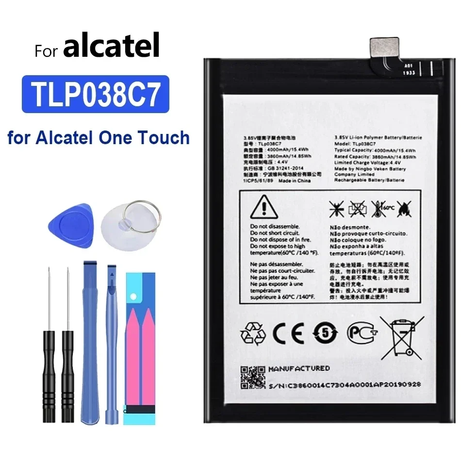4000MAH TLP038C7 TLP038C1 BATTERS pre Alcatel 3x (2019) 2019 5048 5048A 5048Y 5048I 5048U Mobilný telefón Záruka Batter Phone 1 rok