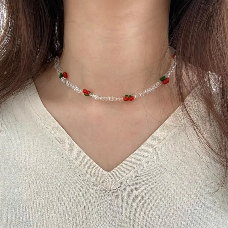 400A Arrylické korálky náhrdelník pre ženy letné šperky Cherry Choker náhrdelník