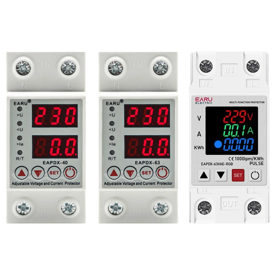 40A 63A 230V RGB DIN Rail nastaviteľná na napätie pri prepočte na ochranné zariadenie napätia nad limitom ochrany prúdu