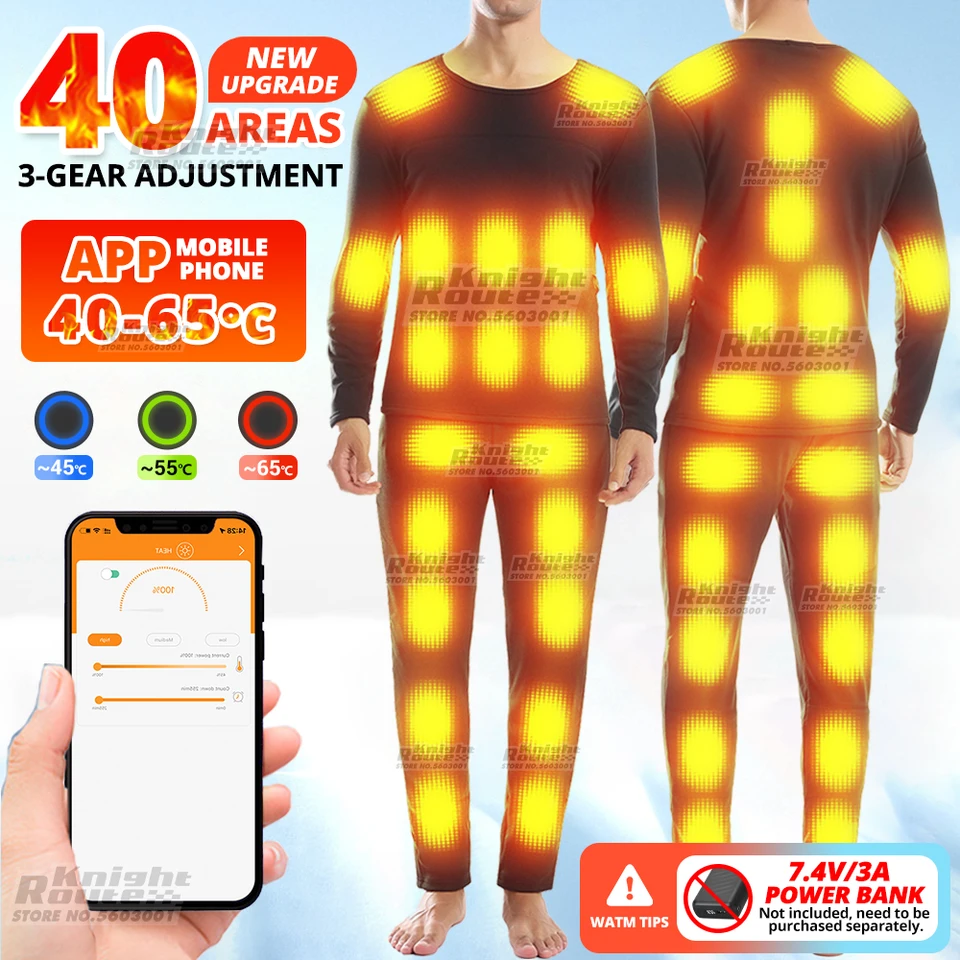 40AREA APP CONTROL GRAPHEN HELNÉ BANDEL Termálne spodné prádlo Ženy Men lyžiarske obleky USB Elektrické vyhrievané oblečenie košeľa zimné rybolov