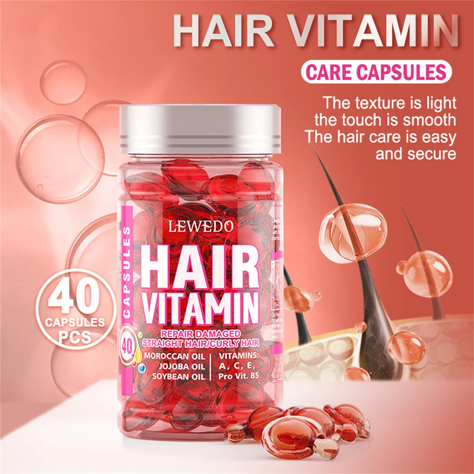 40ks/box vitamínové vlasové starostlivosť éterický olej Kapsuly bez premytia Anti-Frizz Hladká oprava poškodená vlasová kondicionér proti vypadávaniu vlasový olej